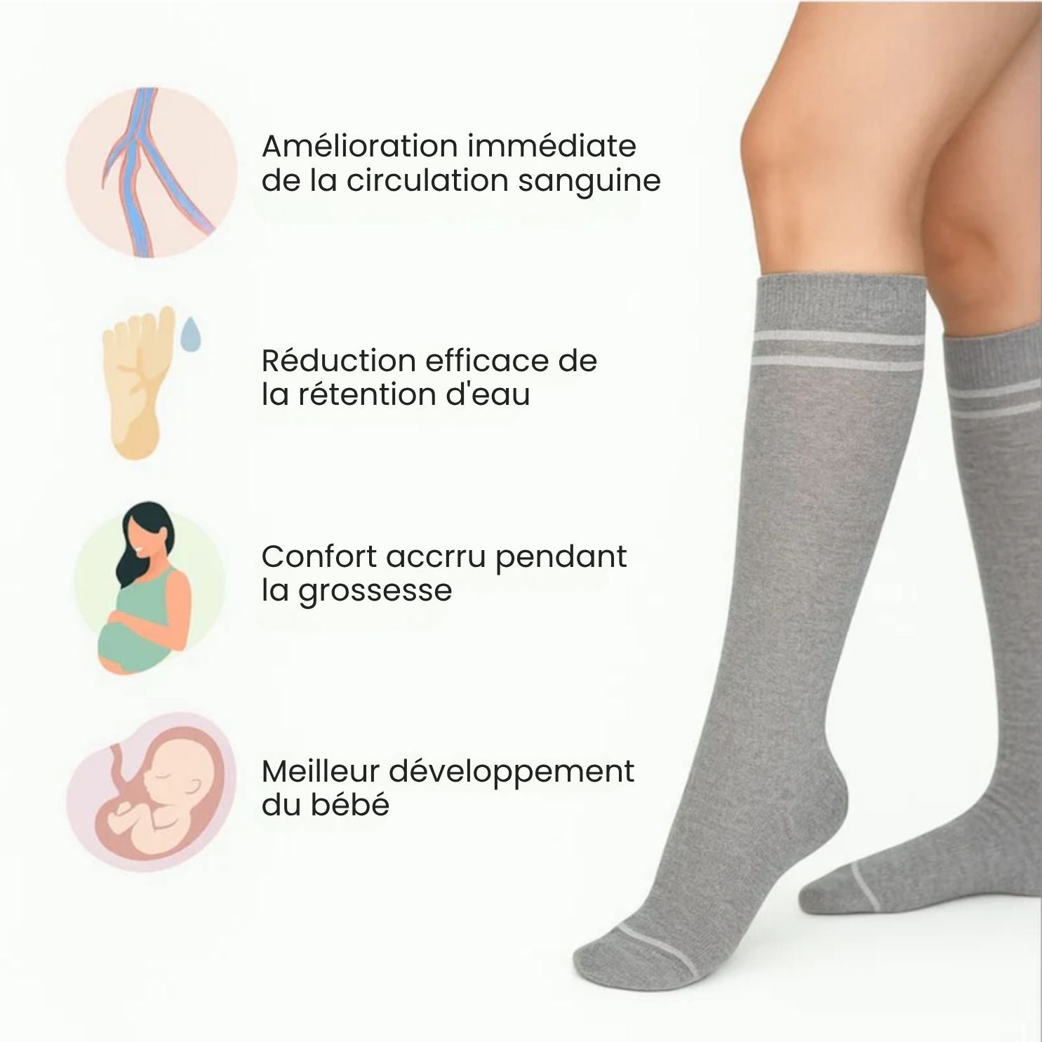 Chaussettes de Grossesse (Compression Douce 15-20 mmHg) –