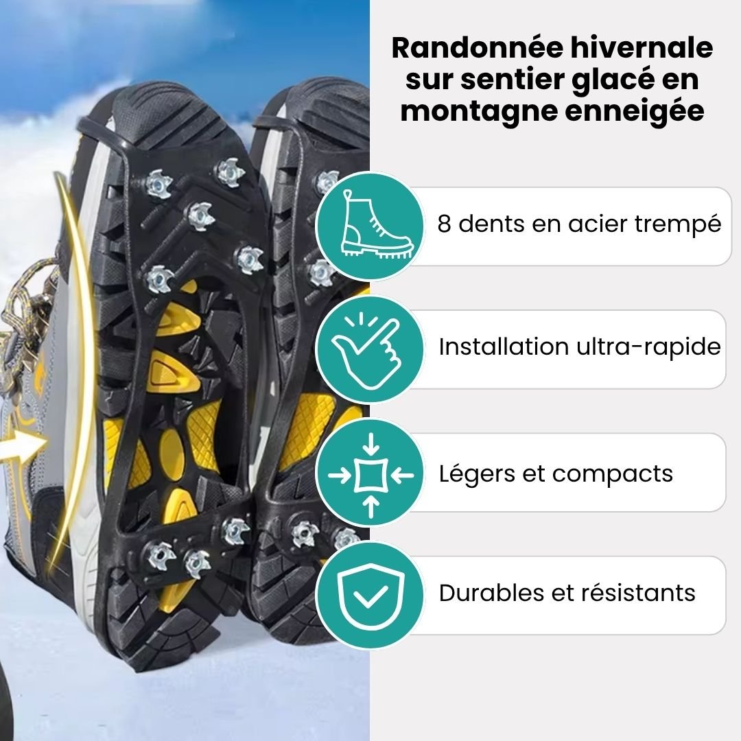 Crampons Antidérapants pour Chaussures – 8 Dents, Neige & Randonnée - Semello.fr